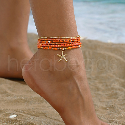 6Pcs Alloy Glass Seed Beads Anklets WGFF5FF-03-1