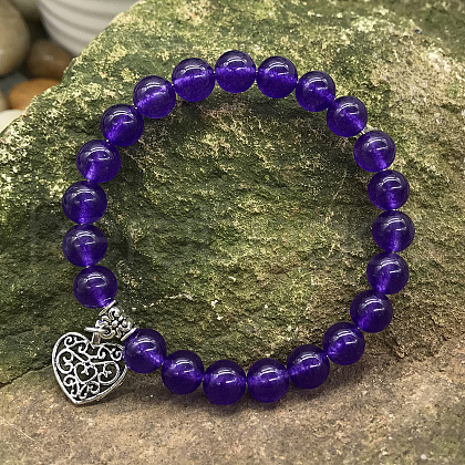 Natural Amethyst Round Beaded Stretch Bracelets DM7312-3-1