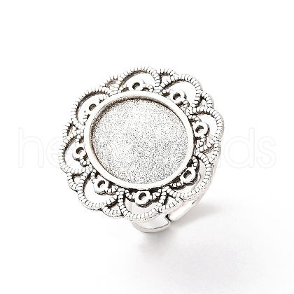 Vintage Adjustable Iron Flower Finger Ring Components Alloy Cabochon Bezel Settings X-PALLOY-O036-19AS-1