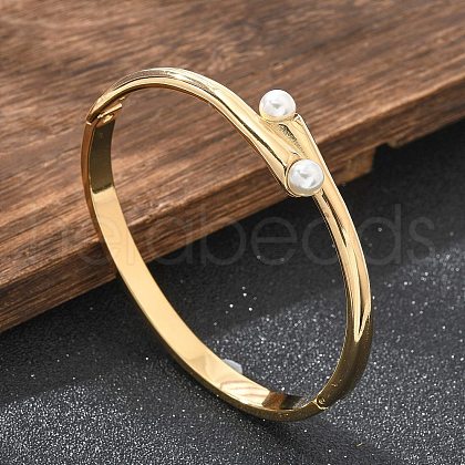 Ion Plating(IP) 304 Stainless Steel Bangles with Plastic Imitation Pearl for Women BJEW-Z080-01G-1