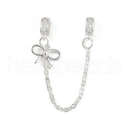 Brass Pave Clear Cubic Zirconia European Safety Chains with Charms KK-L236-15B-S-1