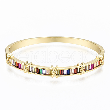 Brass Micro Pave Cubic Zirconia Bangles BJEW-T018-03G-NF-1