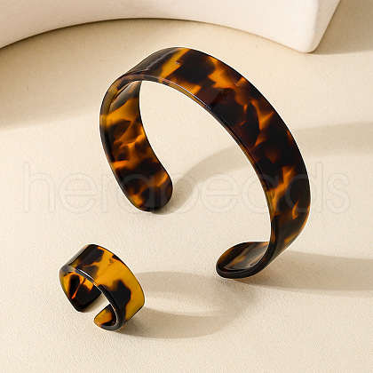 Leopard Print Acrylic Cuff Bangle & Finger Rings Sets for Women FS-WG722C5-01-1