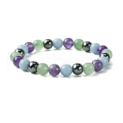 Synthetic Non-Magnetic Hematite & Natural Green Aventurine & Natural Amethyst & Natural Ang Round Beaded Stretch Bracelets BJEW-JB10910-08-1