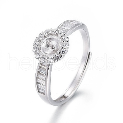 Adjustable Rhodium Plated 925 Sterling Silver Finger Ring Components STER-F048-07P-1