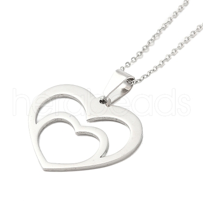 Non-Tarnish 304 Stainless Steel Cable Chain Heart Frame Pendant Necklaces for Women NJEW-U005-03P-1