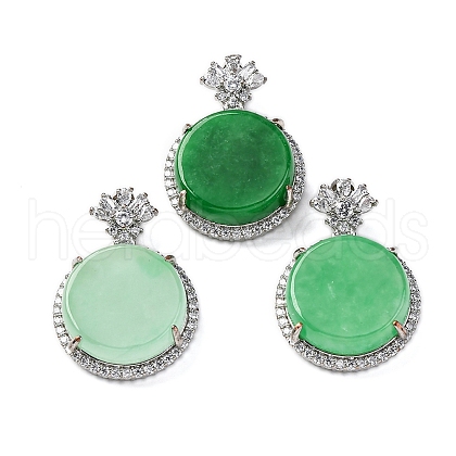 Dyed Natural Myanmar Jade Flower Flat Round Pendants KK-Q050-01A-1
