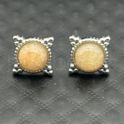 Alloy Natural Tiger Eye Flower Stud Earrings OL8231-9-1