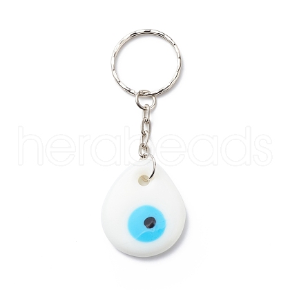 Teardrop Handmade Lampwork Evil Eye Pendants Keychain KEYC-JKC00379-02-1