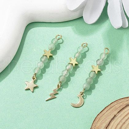 3Pcs 3 Styles Natural Green Aventurine Faceted Round Beaded Pendants PALLOY-JF03604-02-1