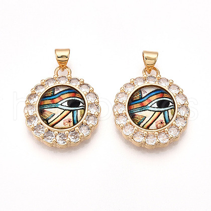 Brass Micro Pave Clear Cubic Zirconia Pendants for Women KK-T070-92A-02-1