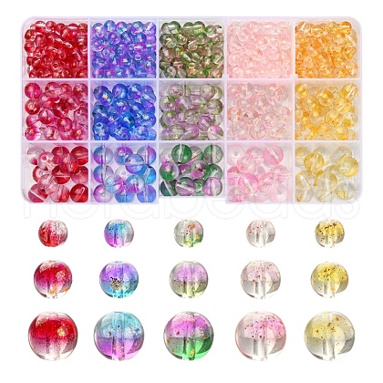 565Pcs 15 Style Transparent Spray Painted Glass Beads Strands GLAA-YW0001-47-1