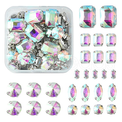 48Pcs 6 Style Horse Eye & Rectangle Octagon & Flat Round Sew on Rhinestone RGLA-FS0001-13-1