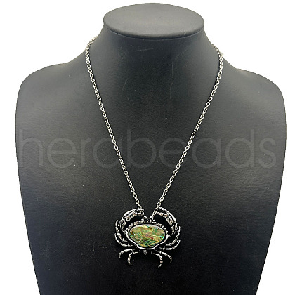 Shiny Alloy Pave Natural Paua Shell Pendant Necklaces TZ0162-5-1