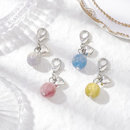 Round Resin Imitation Cat Eye Pendant Decorations HJEW-JM03047-01-1