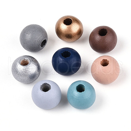 Spray Painted Natural Schima Wood Beads WOOD-N018-06-1