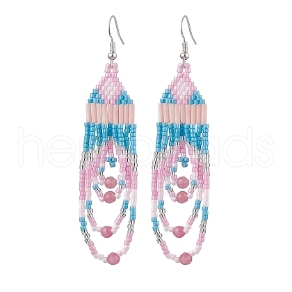 Iron with Glass with Natural White Jade Dangle Stud Earring EJEW-MZ00183-1