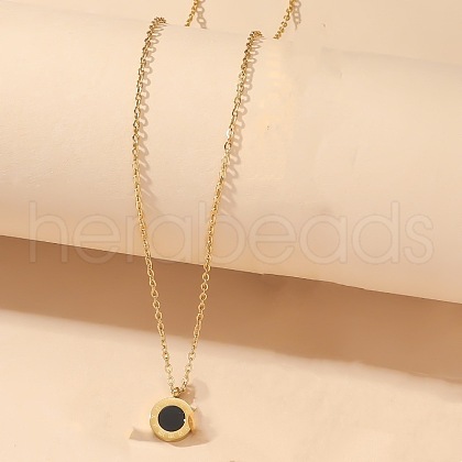 Flat Round 304 Stainless Steel & Black Cellulose Acetate Roman Nnumerals
 Pendant Necklaces for Women FS-WGD711C-02-1