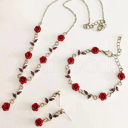 Rose Alloy & Acrylic Pendant Necklaces & Stud Dangle Earrings & Link Bracelets Sets FS-WG1B14F-01-1