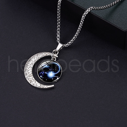 Alloy & Glass Luminous Moon Constellation Pendant Necklaces WG12A0F-12-1