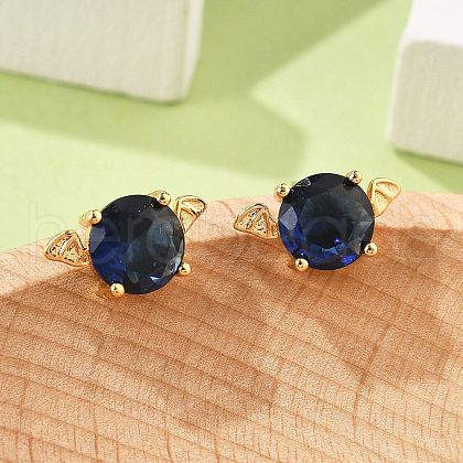 Bat Brass Glass Stud Earrings for Women EJEW-G428-15G-1