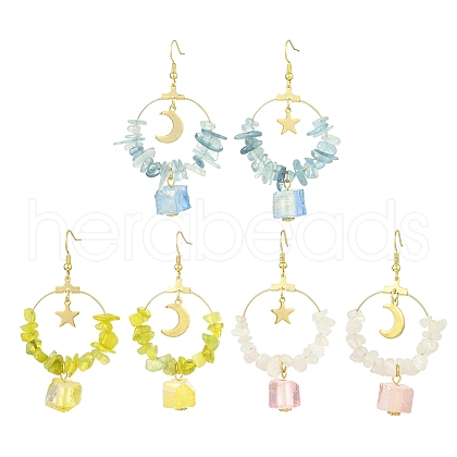 3 Pairs 3 Styles Natural Mixed Stone & Brass Dangle Earrings EJEW-TA00551-1