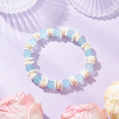 Transparent Glass Round Beads & Natural White Shell & Wood Beads Stretch Bracelets for Men Women BJEW-JB11846-02-1