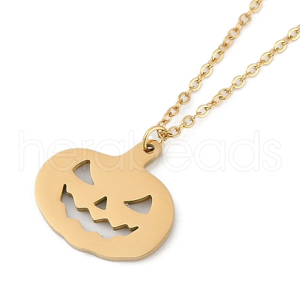 Halloween Series 202 Stainless Steel Cable Chain Pumpkin Pendant Necklaces NJEW-S005-01G-B-1