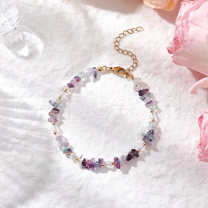 Natural Fluorite Chip Beaded Bracelets for Women BJEW-JB11742-06-1