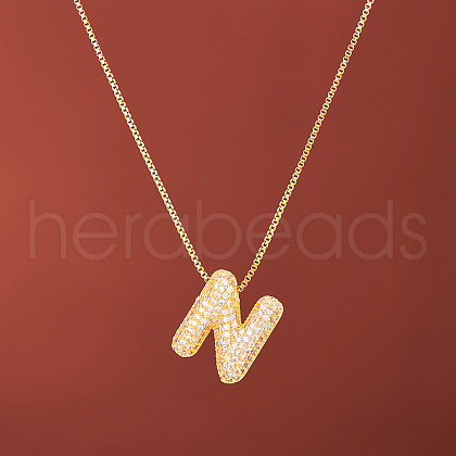 Brass Micro Pave Clear Cubic Zirconia Initial Pendant Necklaces for Women FS-WGDC51D-14-1