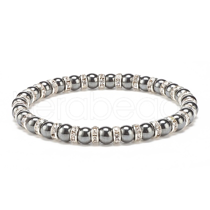 Synthetic Hematite Stretch Bracelet Rhinestone Beaded BJEW-JB08335-01-1