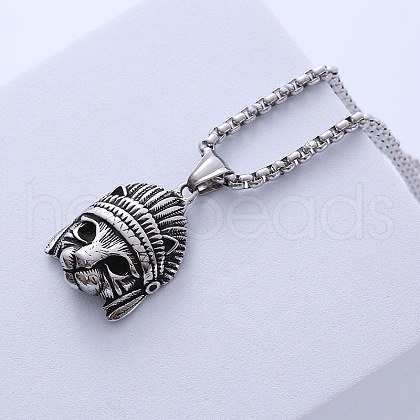 Vintage Punk Men's Stainless Steel Indian Eagle Pendant Necklaces BQ9040-1