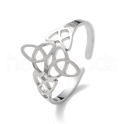 Non-Tarnish Sailor's Knot 304 Stainless Steel Hollow Open Cuff Ring for Women RJEW-E073-03P-1
