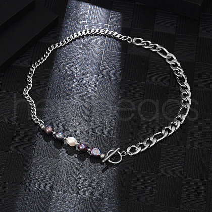 Stainless Steel Baroque Pearl Necklaces for Unisex EU6768-1