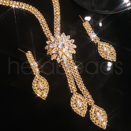 Flower & Horse Eye Alloy Crystal Rhinestone Pendant Necklaces & Stud Earrings Sets FS-WGF2591-03-1