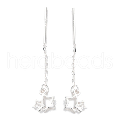 999 Fine Silver Star Ear Threads EJEW-P296-01S-1