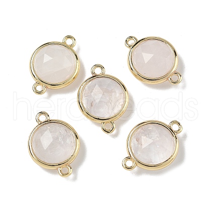 Brass Pave Natural Quartz Crystal Faceted Flat Round Connector Charms G-U028-04G-05-1