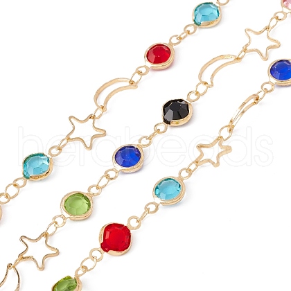 Handmade Eco-friendly Brass Moon & Star & Flat Round Link Chain CHC-E025-53G-1