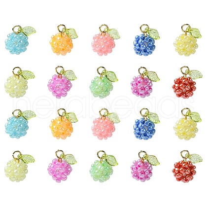 Handmade Nylon Wired Glass Beaded Pendants with Acrylic Charms and 304 Stainless Steel Open Jump Rings PALLOY-CJ00108-1