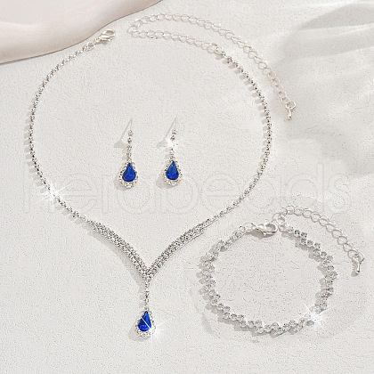 Alloy Rhinestone Horse Eye Chain Bracelets & Teardrop Stud Dangle Earring & Pendant Necklaces Sets  FS-WG7ACD4-01-1