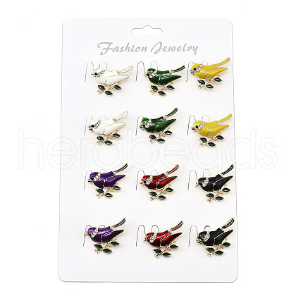 12Pcs 6 Colors Bird Enamel Pins JEWB-A033-12G-1