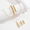 Rectangle Brass Micro Pave Clear Cubic Zirconia Pendant Necklace & Hoop Earring & Bangle & Link Bracelets Sets FS-WGED4BF-01-1
