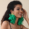 Handmade Flower Tassel Alloy Cloth Dangle Stud Earrings FS-WG221B7-02-2