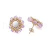 Flower Glass Seed Beaded with Natural Mashan Jade Stud Earrings for Women EJEW-MZ00208-03-1