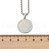304 Stainless Steel Micro Pave Clear Cubic Zirconia Flat Round Pendant Box Chain Necklaces for Men NJEW-S387-03P-5
