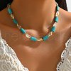 Bohemian Style Handmade Rectangle Synthetic Turquoise & Faceted Teardrop Glass Beaded Necklaces for Women's Date Gift TF2748-2
