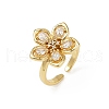 Flower Brass Micro Pave Clear Cubic Zirconia Cuff Rings RJEW-S633-02G-4