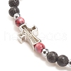 Natural & Synthetic Mixed Gemstone Beaded Stretch Bracelet with Clear Cubic Zirconia Cross for Women BJEW-JB08247-7