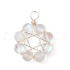 Frosted Dyed Synthetic Moonstone Round Beaded Pendants PALLOY-JF03469-2