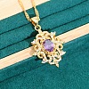 Flower Brass Pave Cubic Zirconia Pendant Necklaces & Earring & Ring & Link Bracelets Sets for Women FS-WG51B69-03-4